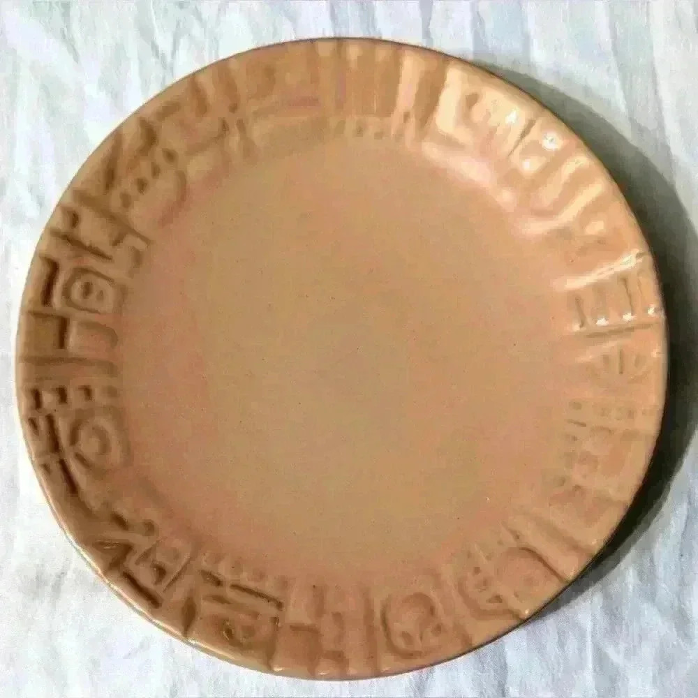 Frankoma Pottery Vintage Mayan Aztec Desert/Bread Plate 5.25" Coral 7E